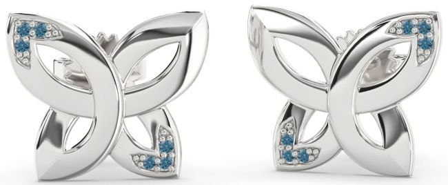 Blue Diamond Silver Knot Stud Earrings