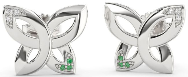 Emerald & Diamond White Gold Knot Stud Earrings