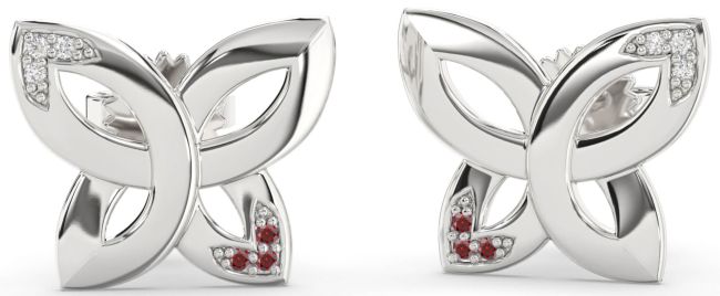 Diamond & Garnet Silver Knot Stud Earrings
