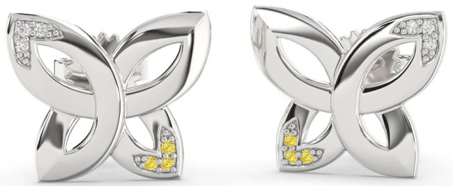 Yellow Diamond Platinum Knot Stud Earrings