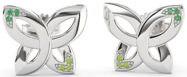 Emerald & Peridot Platinum Knot Stud Earrings