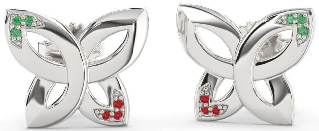 Emerald & Ruby Silver Knot Stud Earrings