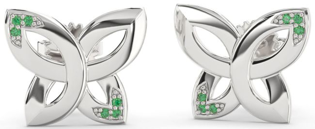 Emerald White Gold Knot Stud Earrings