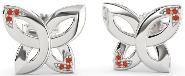 Fire Opal White Gold Knot Stud Earrings