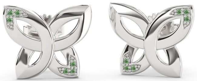 Green Diamond Platinum Knot Stud Earrings