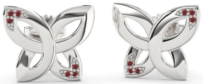 Garnet White Gold Knot Stud Earrings