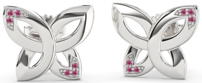 Pink Tourmaline Platinum Knot Stud Earrings