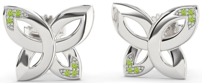 Peridot Platinum Knot Stud Earrings