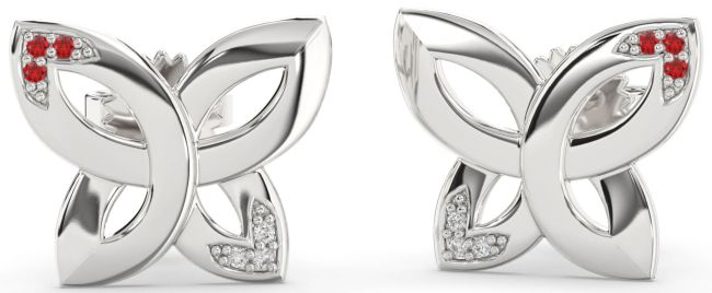Diamond & Ruby Platinum Knot Stud Earrings