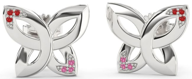 Ruby & Pink Sapphire Silver Knot Stud Earrings