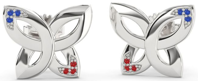 Blue Sapphire & Ruby Silver Knot Stud Earrings