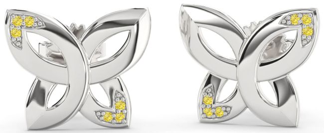 Yellow Diamond Silver Knot Stud Earrings