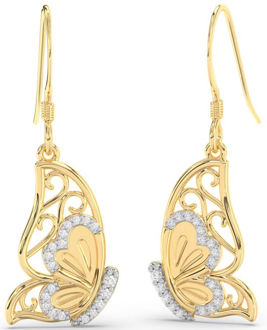 Diamond Gold Silver Butterfly Dangle Earrings
