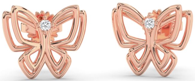 Diamond Rose Gold Butterfly Dangle Earrings