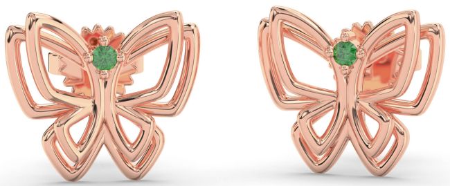 Emerald Rose Gold Silver Butterfly Dangle Earrings