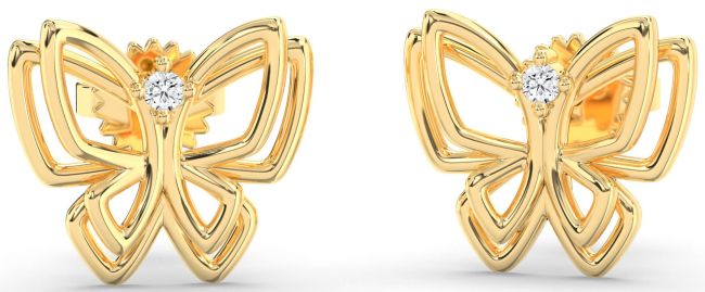 Diamond Gold Butterfly Dangle Earrings