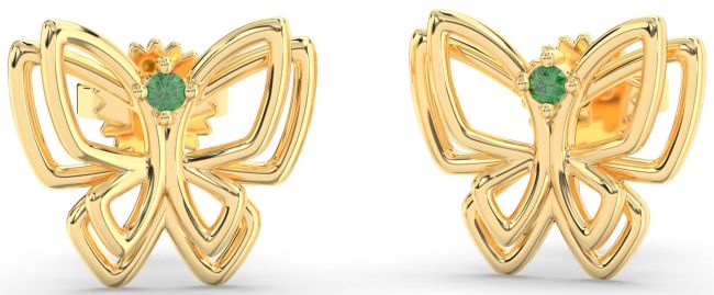 Emerald Gold Silver Butterfly Dangle Earrings