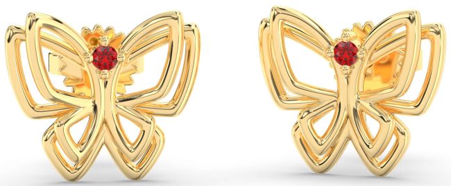 Ruby Gold Butterfly Dangle Earrings
