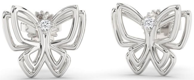 Diamond Silver Butterfly Dangle Earrings