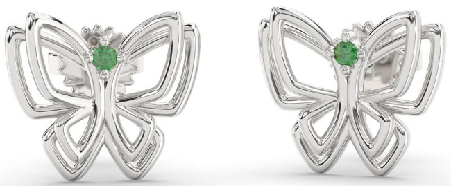 Emerald White Gold Butterfly Dangle Earrings