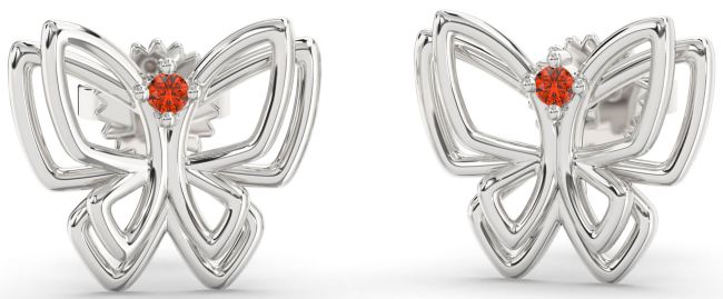 Fire Opal Silver Butterfly Dangle Earrings