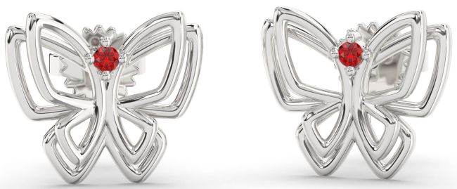 Ruby White Gold Butterfly Dangle Earrings