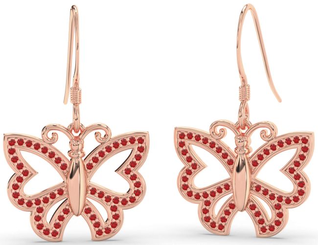 Ruby Rose Gold Butterfly Dangle Earrings
