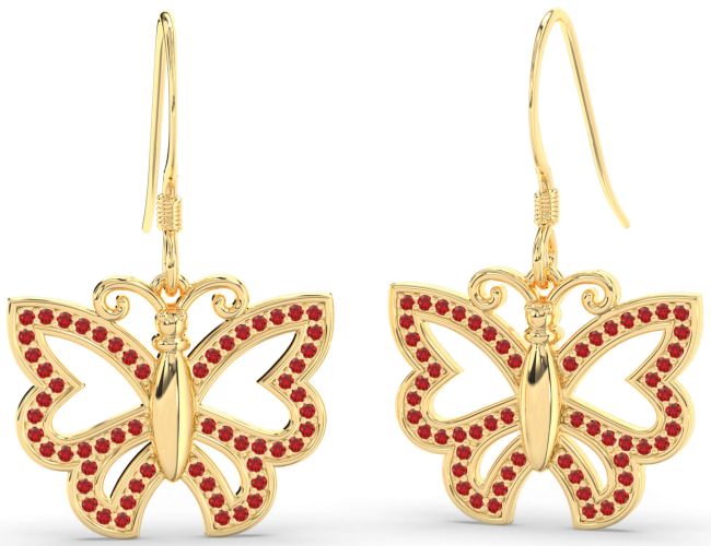 Ruby Gold Butterfly Dangle Earrings