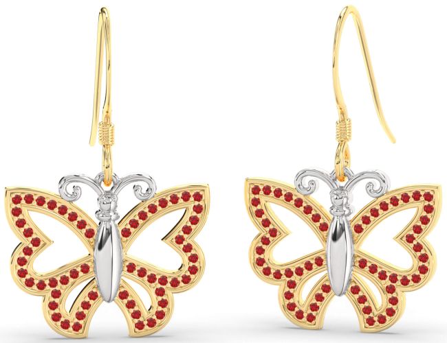 Ruby Gold Silver Butterfly Dangle Earrings