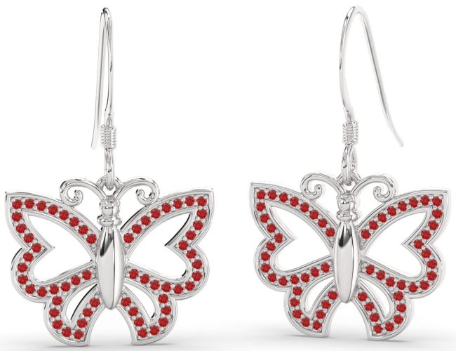 Ruby White Gold Butterfly Dangle Earrings