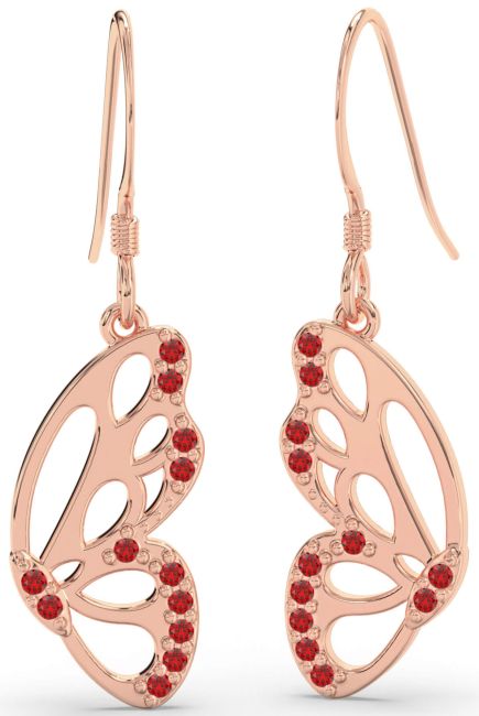 Ruby Rose Gold Butterfly Dangle Earrings