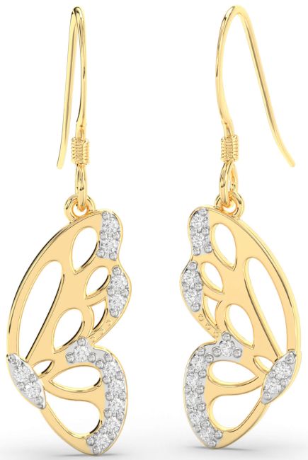 Diamond Gold Silver Butterfly Dangle Earrings