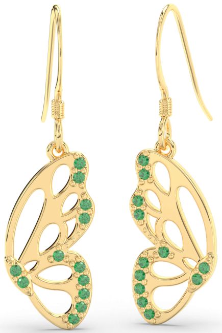 Emerald Gold Butterfly Dangle Earrings