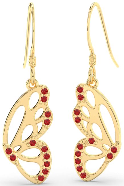 Ruby Gold Butterfly Dangle Earrings
