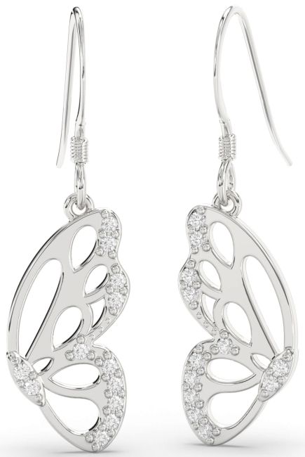 Diamond Platinum Butterfly Dangle Earrings
