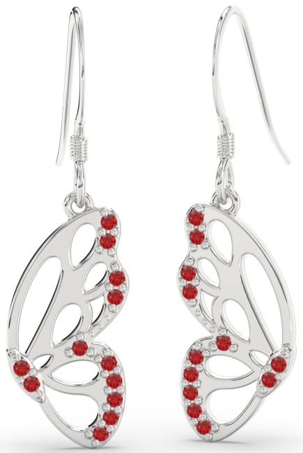 Ruby White Gold Butterfly Dangle Earrings
