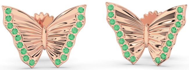 Emerald Rose Gold Butterfly Stud Earrings