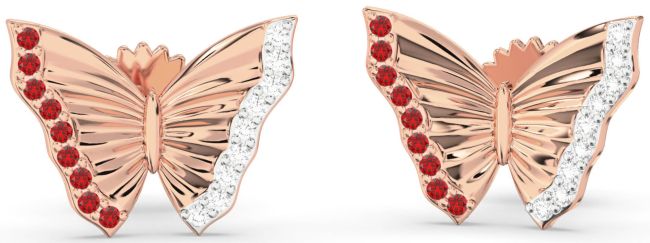 Diamond & Ruby Rose Gold Butterfly Stud Earrings