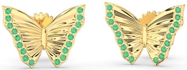 Emerald Gold Butterfly Stud Earrings