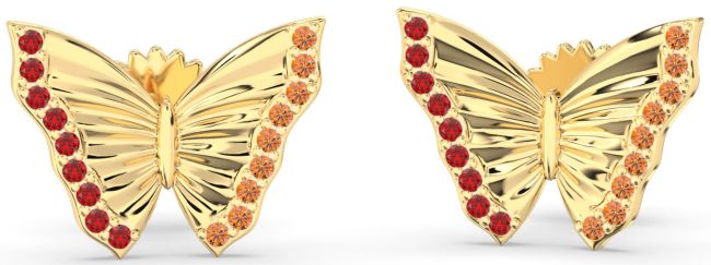 Ruby & Citrine Gold Butterfly Stud Earrings
