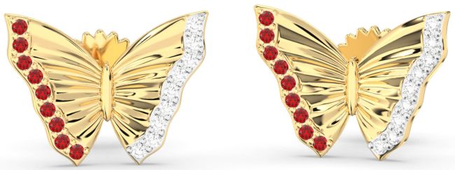 Diamond & Ruby Gold Butterfly Stud Earrings