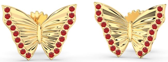 Ruby Gold Butterfly Stud Earrings