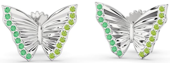 Emerald & Peridot Platinum Butterfly Stud Earrings