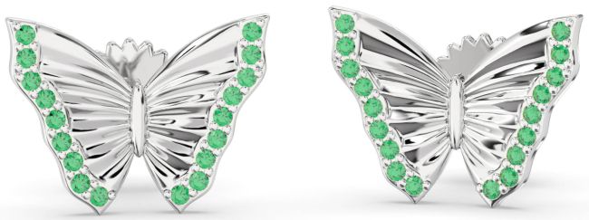 Emerald Platinum Butterfly Stud Earrings