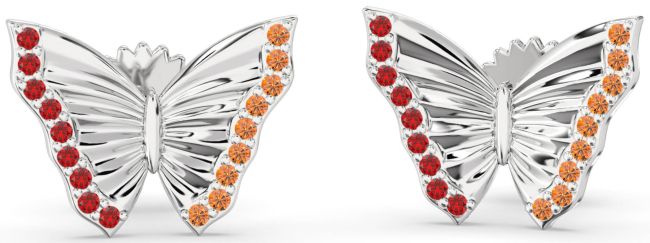 Ruby & Citrine Platinum Butterfly Stud Earrings