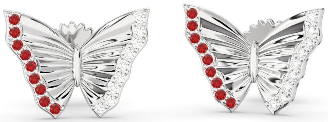 Diamond & Ruby Platinum Butterfly Stud Earrings