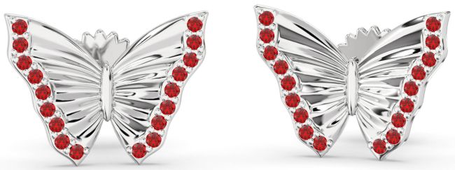 Ruby White Gold Butterfly Stud Earrings