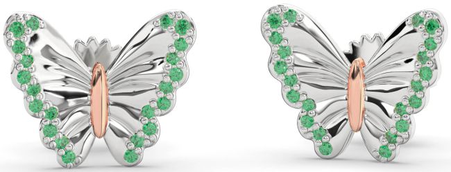 Emerald Rose Gold Silver Butterfly Stud Earrings