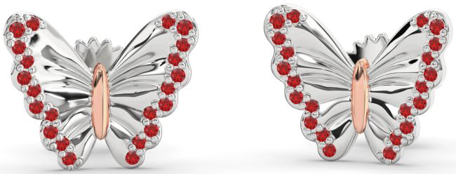 Ruby Silver & 10K Rose Gold Butterfly Stud Earrings