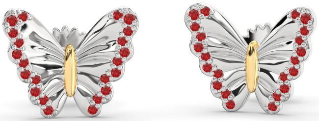 Ruby Silver & 10K gold Butterfly Stud Earrings